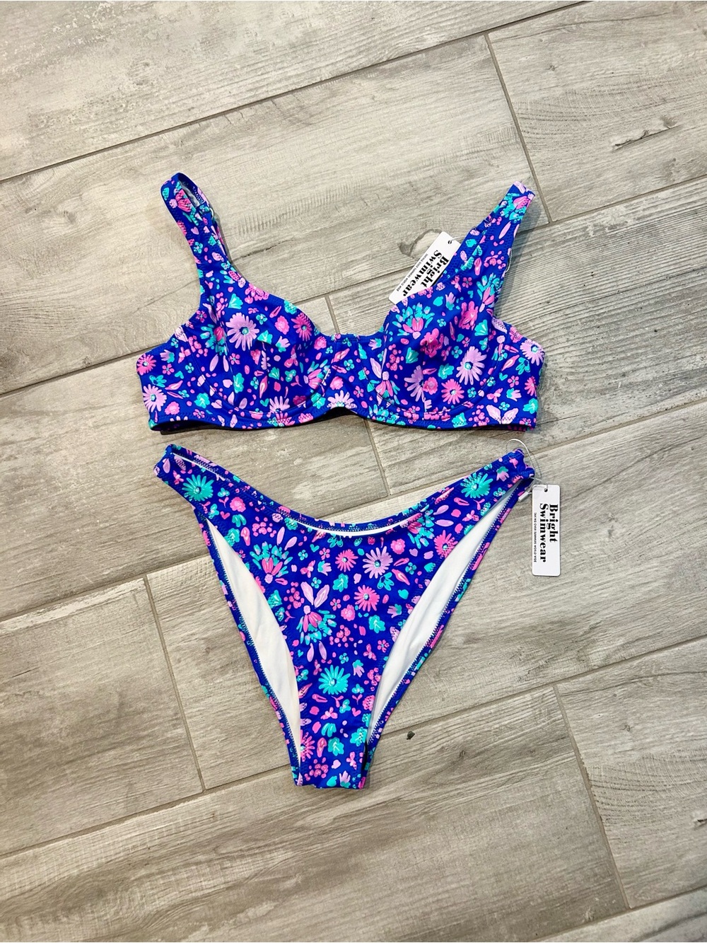 Bright Swimwear Floral Blue Bikini Set - Two-Piece Swimsuit - Medium